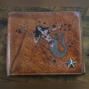 Gucci Wallet Mermaid Tattoo Super Rare Tan Leather Bifold Mens Vintage 2009